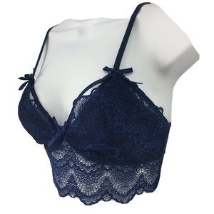 klier Navy Scalloped Lace Sexy Long Caged Bralette Women's Sz M